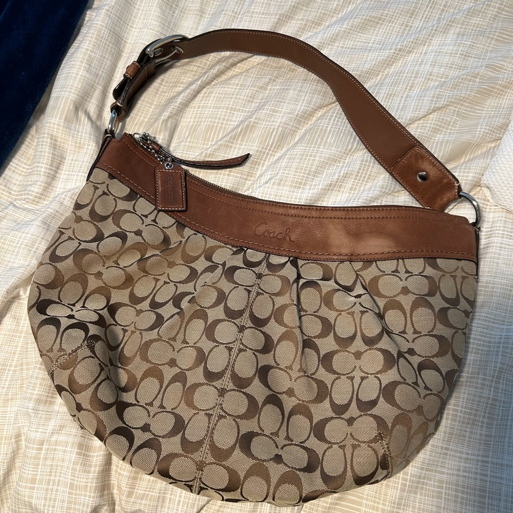 COACH Large Khaki Signature Pleated Handbag